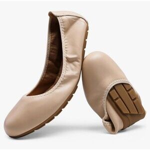 Athmile Women’s Ballet Flats Foldable Round Toe Dressy  Slip On Dress Shoes Nude